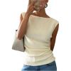 image:imageFloerns Womens Plus Size Going Out Tops Sleeveless Textured Boat Neck Ruched Tank TopsApricot