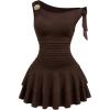 image:imageFloerns Womens Plus Size Off The Shoulder Mini Dress Metal Floral Layered Party A Line DressesMocha Brown