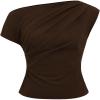 image:imageFloerns Womens Plus Size Off The Shoulder T Shirts Short Sleeve Ruched Going Out TopsBrown