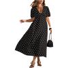 image:imageFloerns Womens Plus Size Polka Dots V Neck Maxi Dress Puff Sleeve Vintage Beach A Line DressesBlack