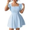image:imageFloerns Womens Plus Size Ruffle Sleeve Smocked A Line Dress Jacquard Going Out DressesLight Blue