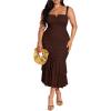 image:imageFloerns Womens Plus Size Sleeveless Bodycon Midi Dress Ruched Fishtail Layered Ruffle Cocktail DressesCoffee Brown