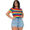 image:imageFloerns Womens Plus Size Striped Print Short Sleeve Round Neck Tee ShirtMulti Rainbow
