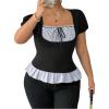 image:imageFloerns Womens Plus Size Striped Short Sleeve T Shirts Tie Front Coquette Going Out TopsBlack