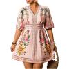 image:imageFloerns Womens Plus Size Tropical Animal Beach Dress V Neck Short Sleeve A Line Vacation DressesPink