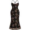 image:imageFloerns Womens Plus Size Vintage Graphic Mesh Cami Dress Draped Bodycon Long DressesBlack and Gold