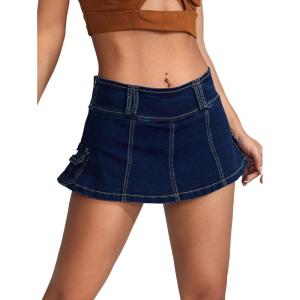 image:imageFloerns Womens Casual A Line Flare Jean Denim Mini Skirts with PocketBlue