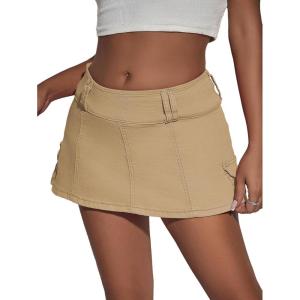 image:imageFloerns Womens Casual A Line Flare Jean Denim Mini Skirts with PocketKhaki Plain
