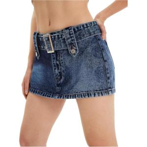 image:imageFloerns Womens Casual Buckled Belt Drop Waist Straight Denim Mini SkirtDark Blue