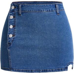 image:imageFloerns Womens Casual Denim Skirt Button Side Stretchy Street Bodycon Mini SkirtsMedium Wash
