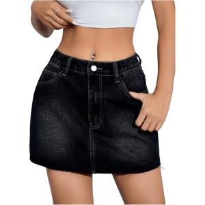 image:imageFloerns Womens Causal High Waist Raw Hem Pocket Denim Jean Short SkirtBlack Dull