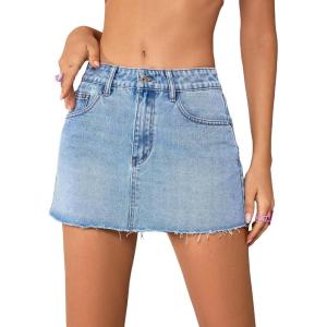 image:imageFloerns Womens Causal High Waist Raw Hem Pocket Denim Jean Short SkirtLight Blue