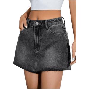 image:imageFloerns Womens Causal High Waist Raw Hem Pocket Denim Jean Short SkirtPale Grey