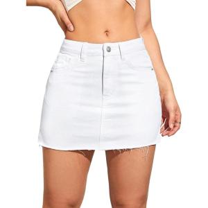 image:imageFloerns Womens Causal High Waist Raw Hem Pocket Denim Jean Short SkirtWhite