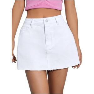 image:imageFloerns Womens Causal High Waist Raw Hem Pocket Denim Jean Short SkirtWhite Ivory
