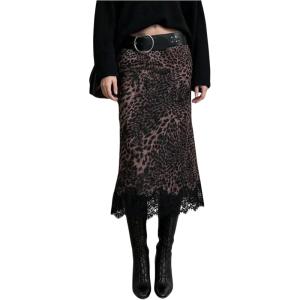 image:imageFloerns Womens Cheetah Lace Trim Midi Skirt Low Rise Vintage Fishtail Hem Y2K Going Out SkirtsBlack