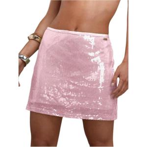 image:imageFloerns Womens Contrast Sequin Short Skirt Mid Waist Party Bodycon Mini SkirtPink