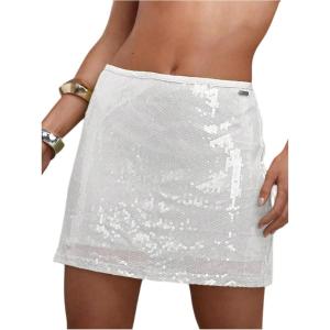 image:imageFloerns Womens Contrast Sequin Short Skirt Mid Waist Party Bodycon Mini SkirtWhite