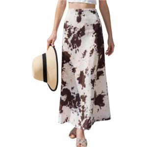 image:imageFloerns Womens Cow Print Maxi Skirt Elastic Waist Flowy Going Out Long SkirtBrown Multi