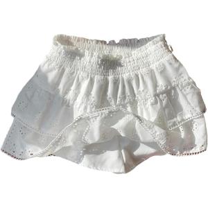 image:imageFloerns Womens Elastic Waist Layered Ruffle Mini Skort Lace Trim Cute A Line SkirtWhite Eyelet