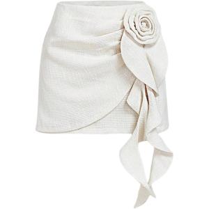 image:imageFloerns Womens Elegant 3D Floral Skirt High Waisted A Line Mini Skirts Business Casual OutfitApricot 3d Flower