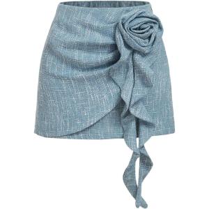image:imageFloerns Womens Elegant 3D Floral Skirt High Waisted A Line Mini Skirts Business Casual OutfitBlue 3d Flower