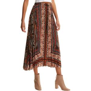 image:imageFloerns Womens Floral Print Boho Elastic Waist Scarf Print Pleated Midi SkirtMulti Scarf