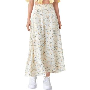 image:imageFloerns Womens Floral Print High Waisted Skirt Holiday Casual A Line Long SkirtsBeige Multi