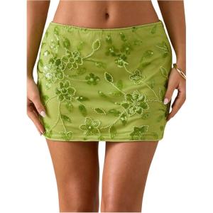 image:imageFloerns Womens Floral Sequin Mini Skirts Low Rise Sparkly Beaded Beach Bodycon SkirtsGreen