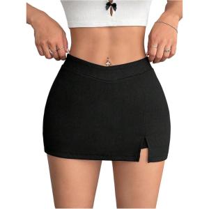 image:imageFloerns Womens Going Out Party Club Casual Skinny Low Rise Split Hem Mini Skirt FaldasBlack B