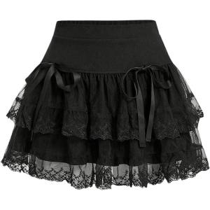 image:imageFloerns Womens High Waist Embroidery Mesh Layered Hem Bowknot Y2k Mini SkirtBlack