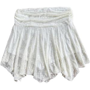 image:imageFloerns Womens High Waisted Asymmetrical Ruffle Skirts Ruched Flowy Mini SkirtsWhite
