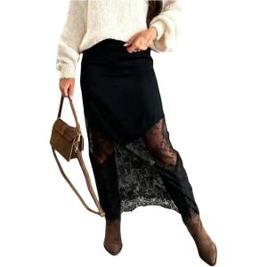 image:imageFloerns Womens High Waisted Lace Skirt Western Concert Outfit Party Long SkirtsBlack