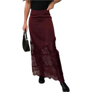 image:imageFloerns Womens High Waisted Lace Skirt Western Concert Outfit Party Long SkirtsMaroon