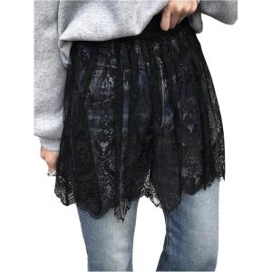 image:imageFloerns Womens Lace Short Skirt See Through Elastic Waist Ruffle Y2k A Line SkirtDark Black