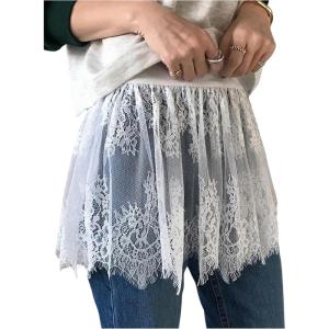 image:imageFloerns Womens Lace Short Skirt See Through Elastic Waist Ruffle Y2k A Line SkirtWhite
