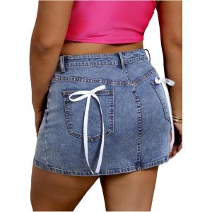 image:imageFloerns Womens Plus Size Bowknot Denim Skirts High Waist Stretchy Y2k Short Jean SkirtsBlue