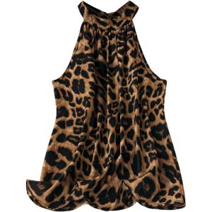 image:imageFloerns Womens Plus Size Cheetah Print Blouse Top Sleeveless Mock Neck Loose ShirtsBrown and Black