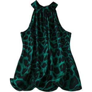 image:imageFloerns Womens Plus Size Cheetah Print Blouse Top Sleeveless Mock Neck Loose ShirtsGreen