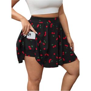 image:imageFloerns Womens Plus Size Cherry Print Skorts High Waist Wide Leg Cute Skirt ShortsBlack