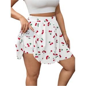 image:imageFloerns Womens Plus Size Cherry Print Skorts High Waist Wide Leg Cute Skirt ShortsWhite