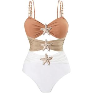 image:imageFloerns Womens Plus Size Colorblock One Piece Swimsuit Cut Out Monokini Bathing SuitWhite Multi