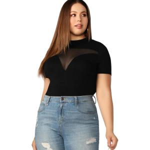 image:imageFloerns Womens Plus Size Contrast Mesh Short Sleeve Fitted TShirt TopBlack