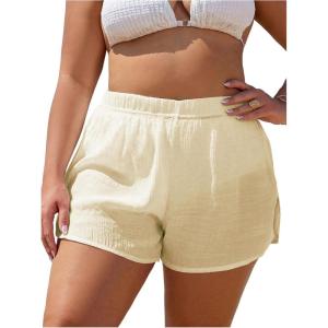image:imageFloerns Womens Plus Size Cover Up Shorts Elastic High Waist Split Beach ShortsApricot