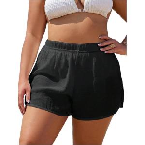 image:imageFloerns Womens Plus Size Cover Up Shorts Elastic High Waist Split Beach ShortsBlack