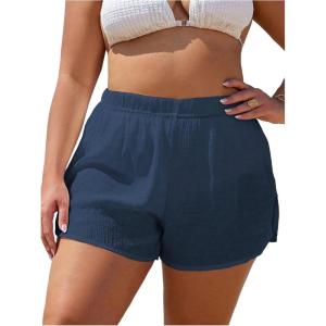 image:imageFloerns Womens Plus Size Cover Up Shorts Elastic High Waist Split Beach ShortsDeep Blue