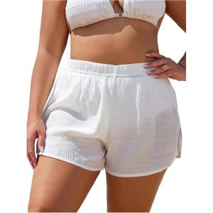 image:imageFloerns Womens Plus Size Cover Up Shorts Elastic High Waist Split Beach ShortsWhite