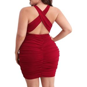 image:imageFloerns Womens Plus Size Criss Cross Backless Cocktail Party Bodycon DressRed