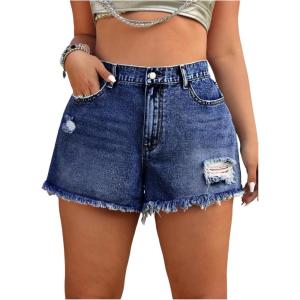 image:imageFloerns Womens Plus Size Distressed Denim Shorts Wide Leg Casual Jean Shorts with PocketDark Blue