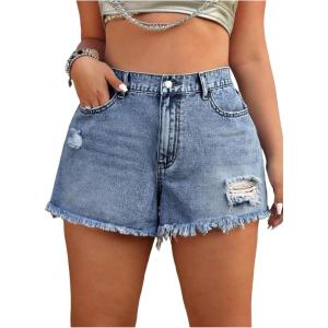 image:imageFloerns Womens Plus Size Distressed Denim Shorts Wide Leg Casual Jean Shorts with PocketMedium Blue